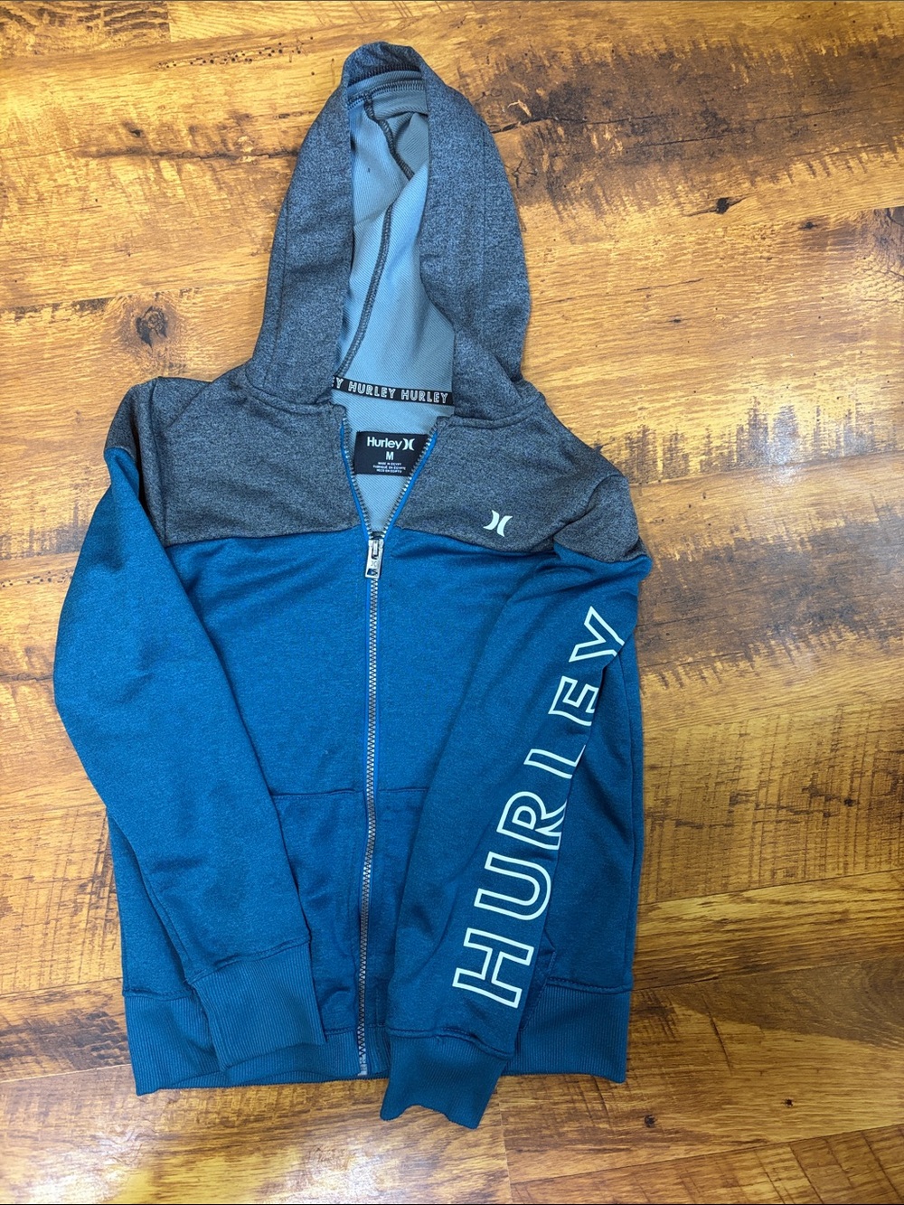 Hurley Teal Blue & Gray Full-Zip Kids Hoodie